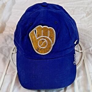 '47 Milwaukee Brewers Women's Strapback Hat/Cap Blue w/ Gold Sequined Logo MLB